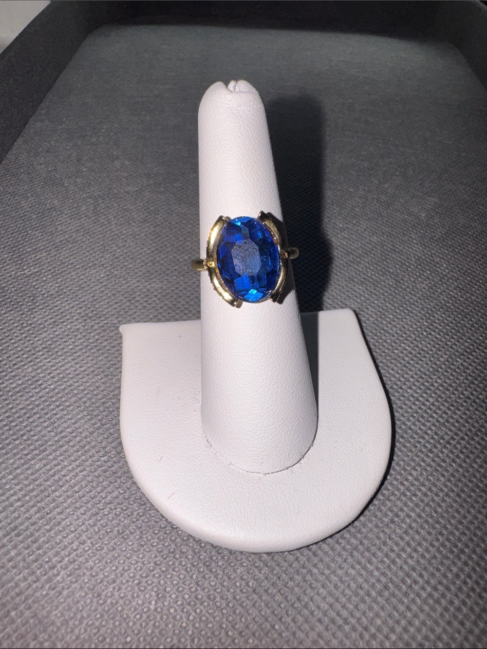Blue Crystal Statement Ring - Gold Tone